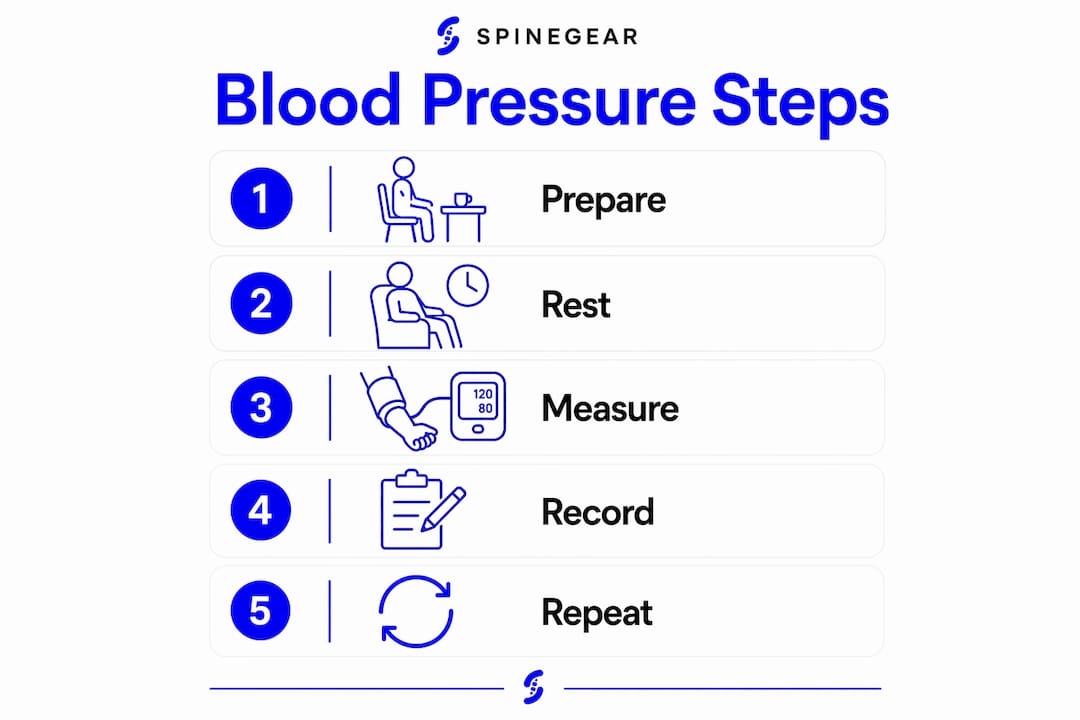 Infographic showing five steps for accurate blood pressure measurement
