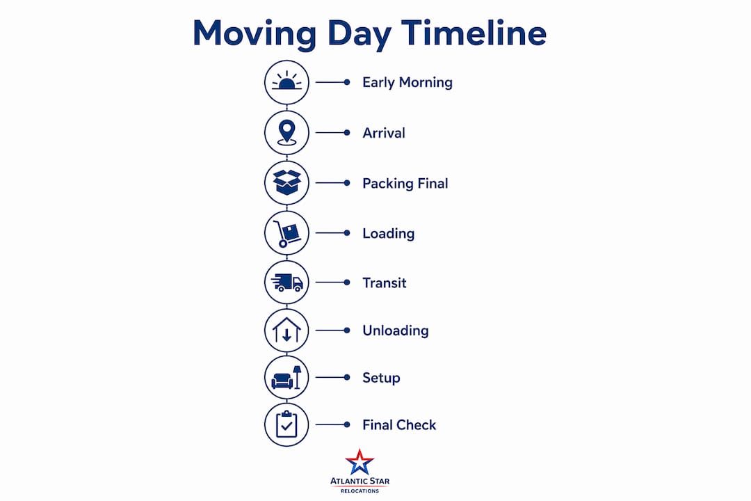 Infographic outlining moving day timeline steps