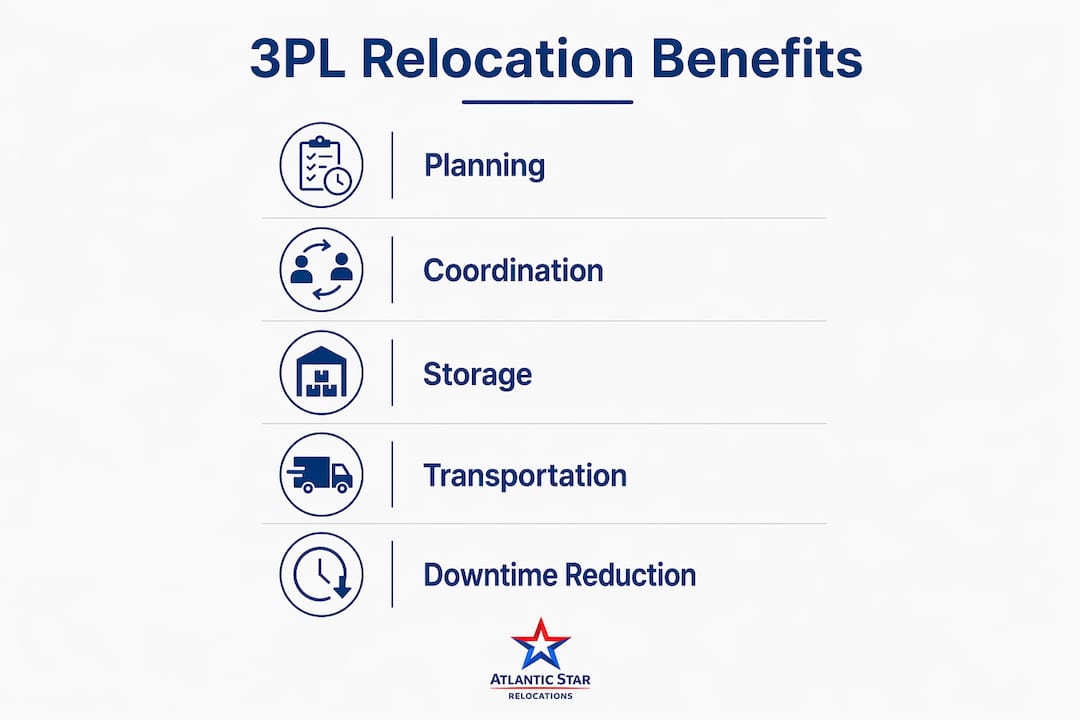 Infographic showing key benefits and steps of 3PL relocation