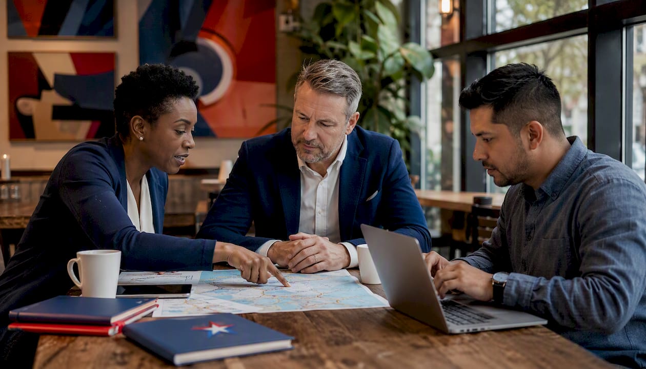 Diverse team planning complex international move routes