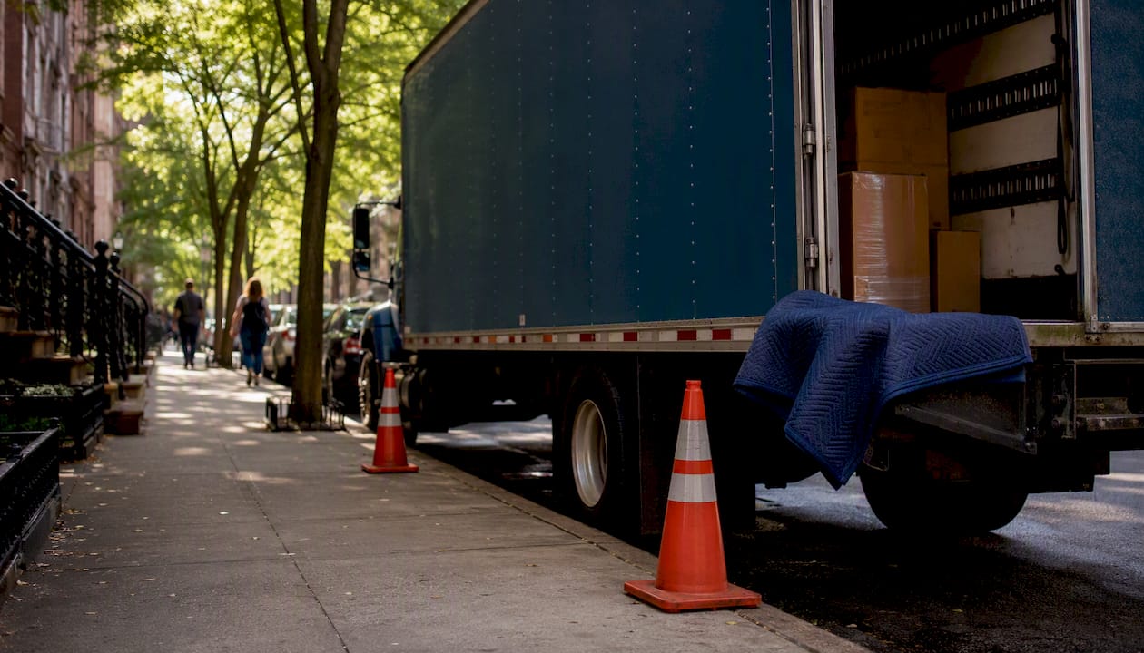 Moving truck staged legally at NYC curb
