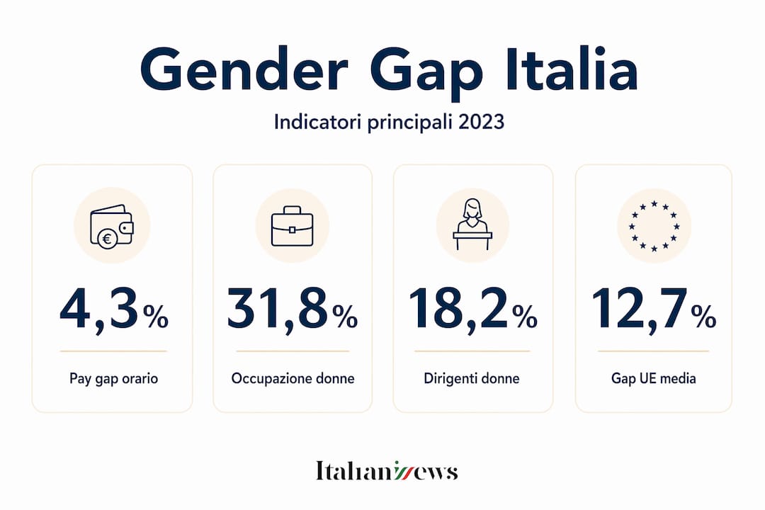 Infografica con i principali dati sul divario di genere in Italia