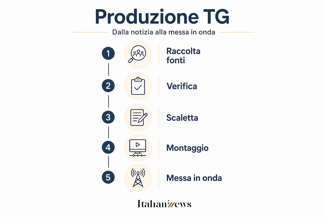 Schema illustrativo delle fasi di realizzazione di un telegiornale