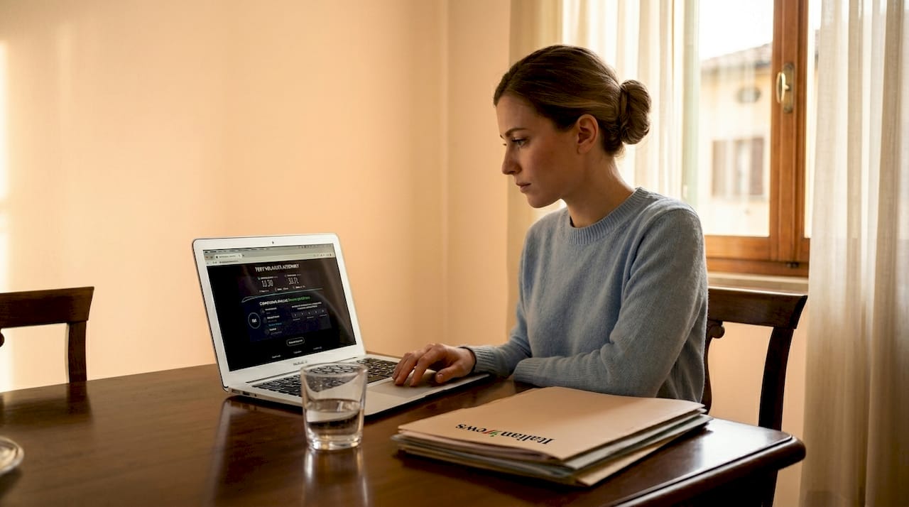 Una donna controlla la connessione internet prima di leggere le ultime notizie online.