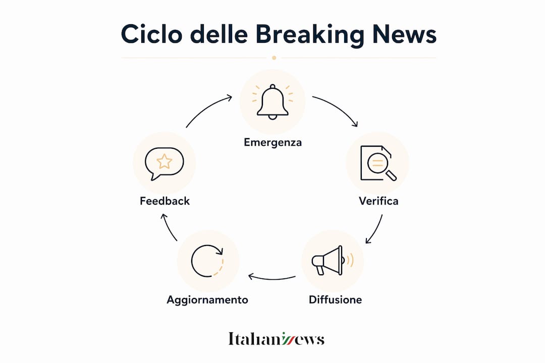 Grafica illustrativa sulle varie fasi delle notizie dell’ultima ora