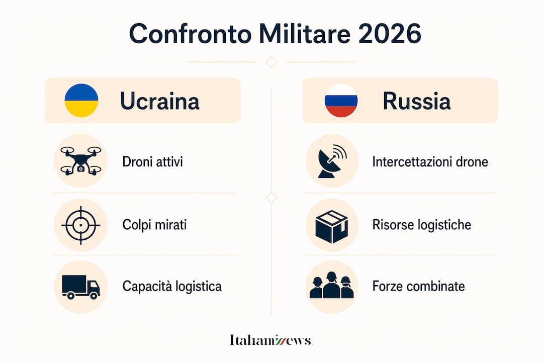Guerra Ucraina ultime notizie: sviluppi 2026 2 Infografica sulle forze militari di Ucraina e Russia a confronto