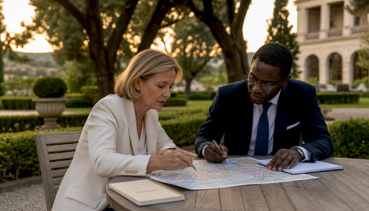 Diplomatici impegnati nell’analisi della mappa della NATO dell’Europa orientale
