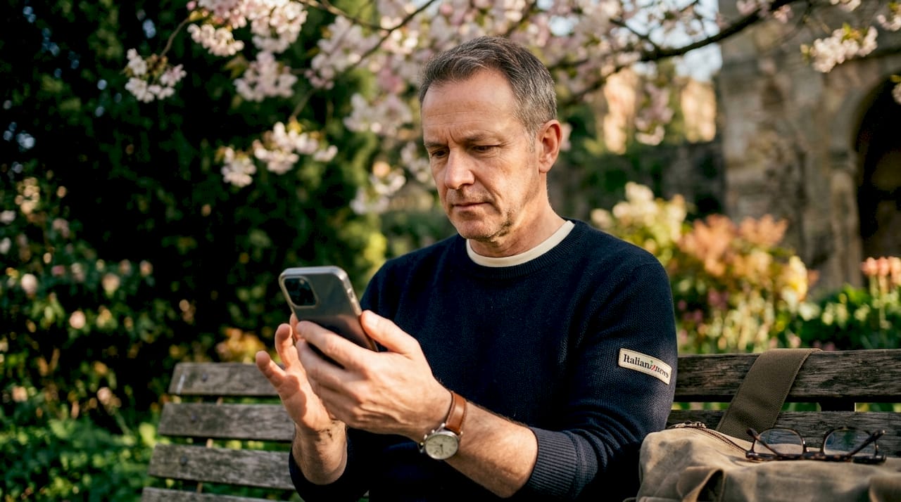 Come distinguere fake news reali: guida pratica 2026 1 Un uomo consulta le ultime notizie sul suo smartphone mentre è all’aperto.