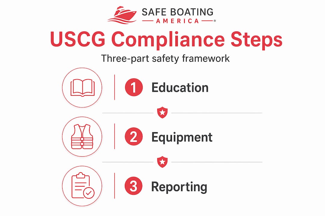 Infographic showing USCG compliance steps education equipment reporting