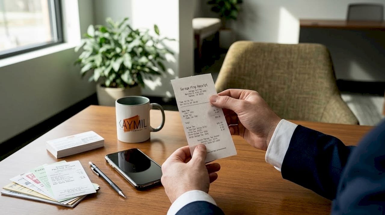Hands holding itemized parking tax receipt