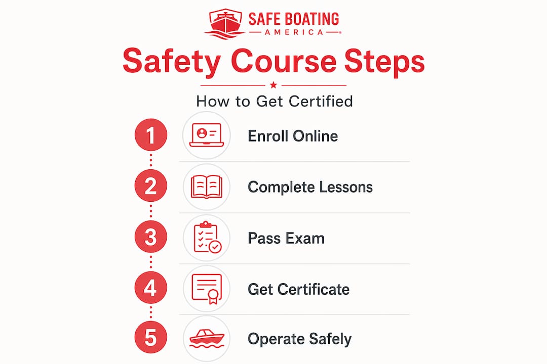 Vertical infographic of jet ski safety course steps