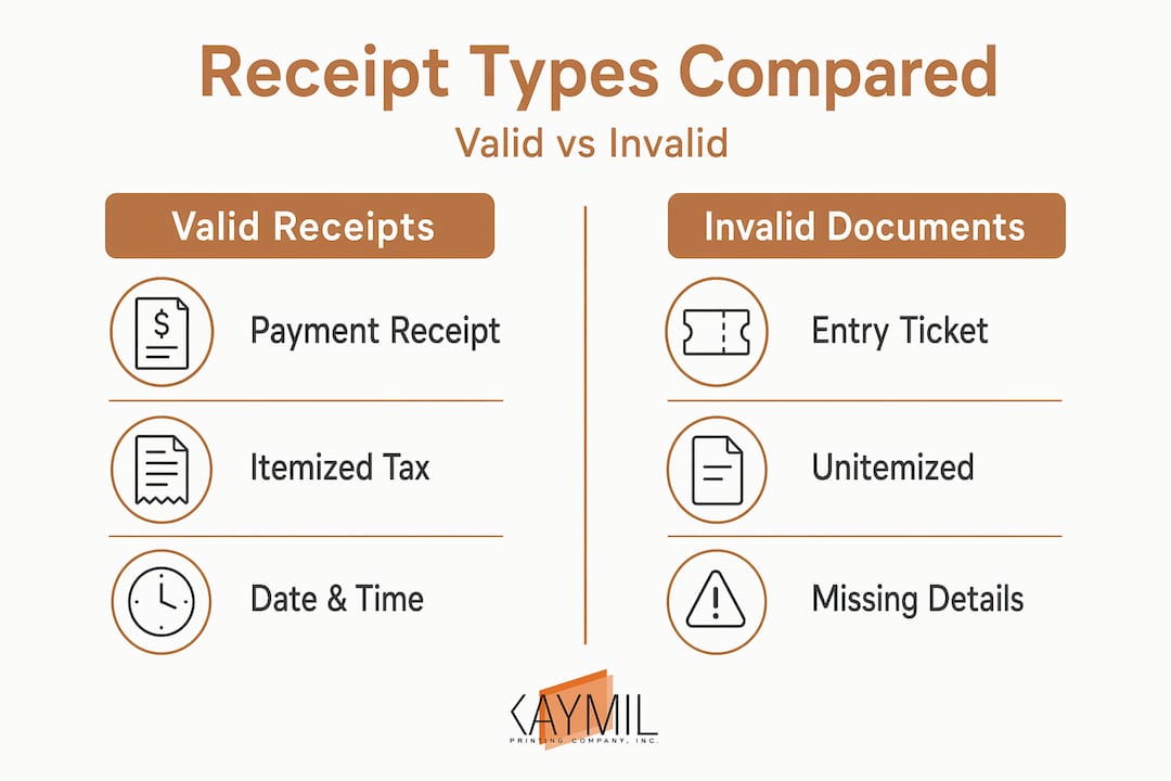 Infographic comparing valid and invalid receipts