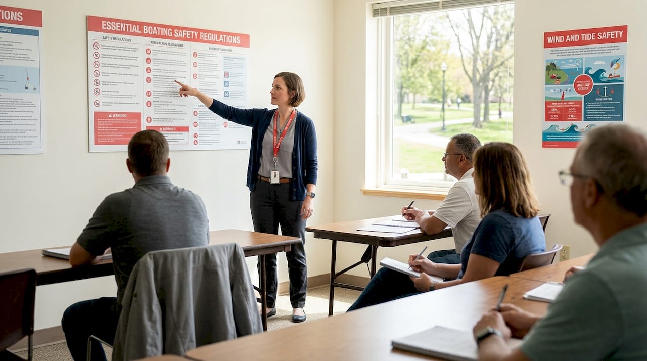 Instructor teaching boating safety class