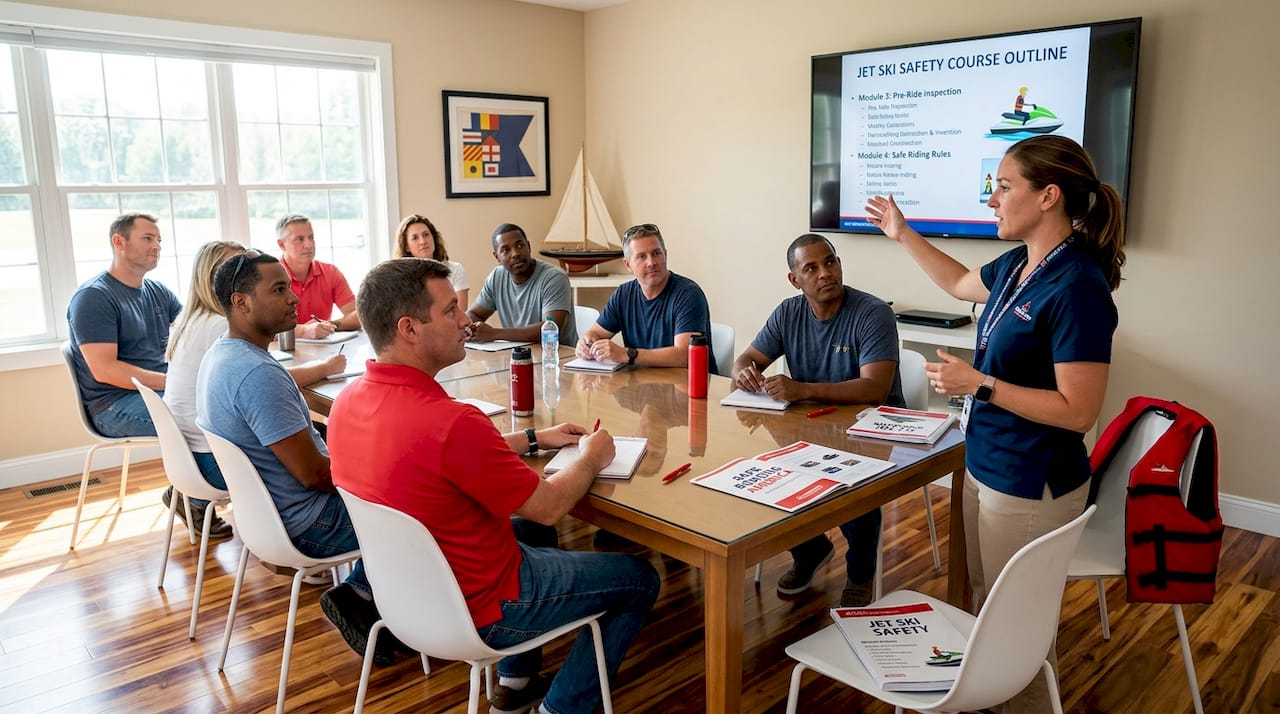 Instructor teaching jet ski certification course