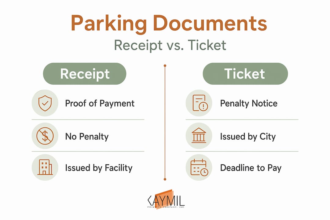 Parking receipt versus ticket comparison infographic