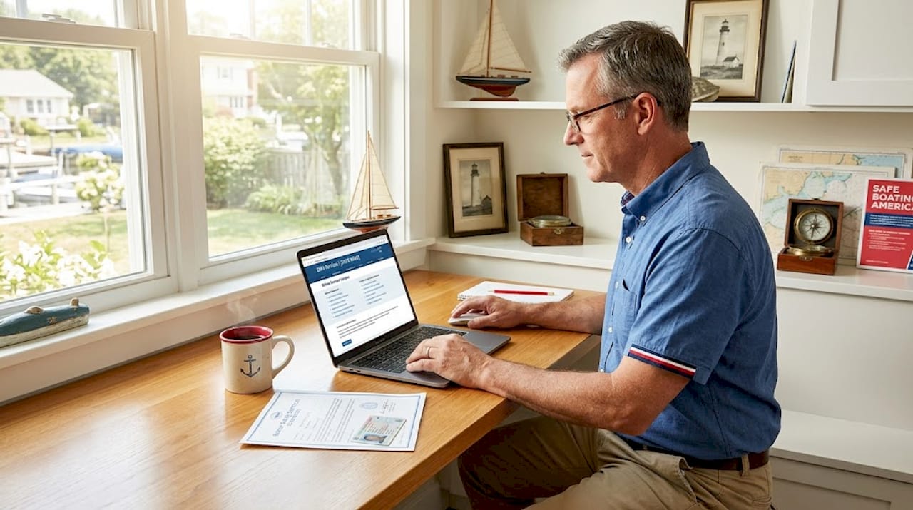 Man updating driver’s license with boating endorsement