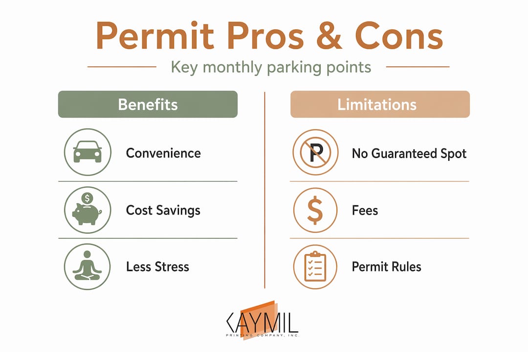 Infographic comparing parking permit pros and cons