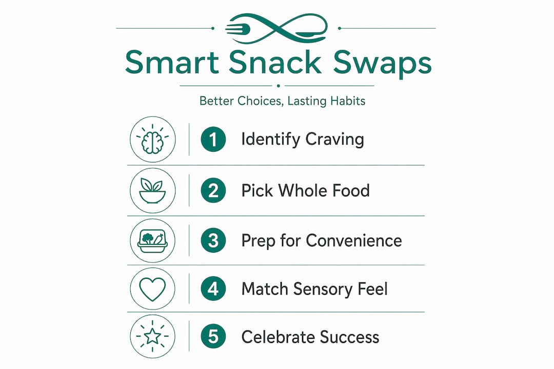 Infographic showing healthy snack swap steps