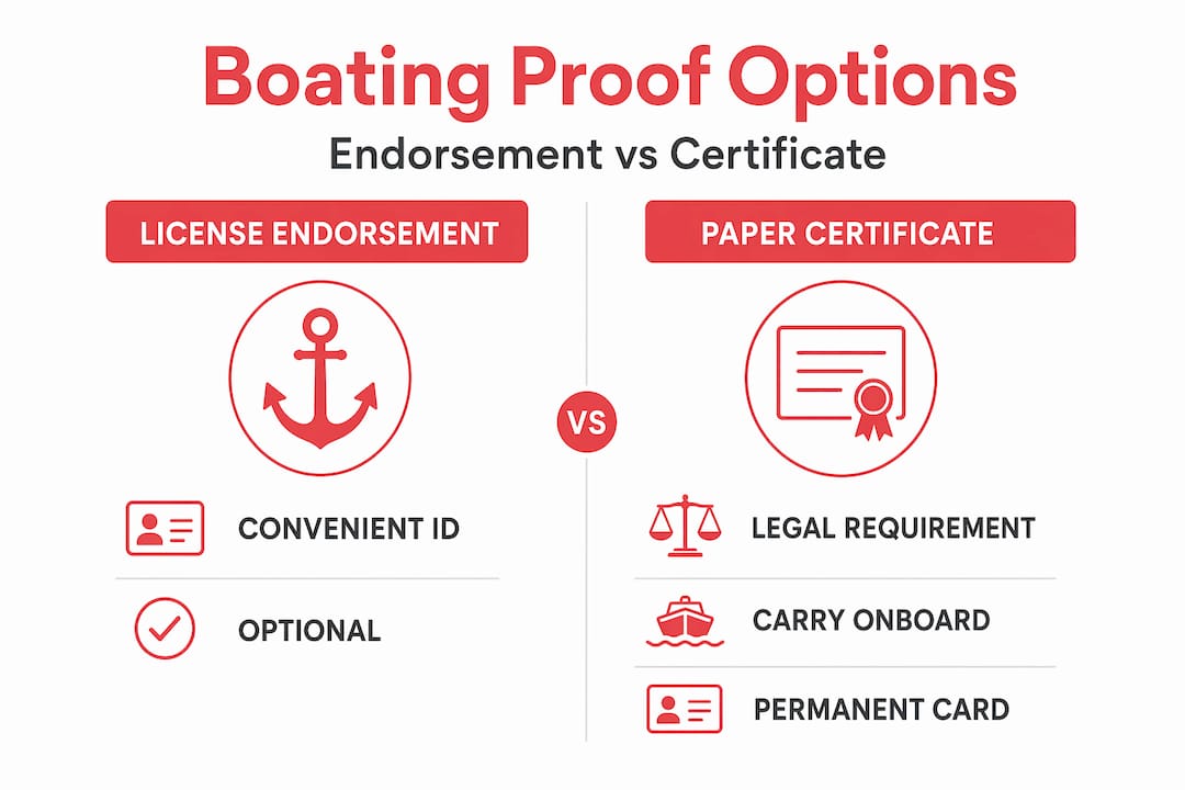 Infographic comparing NYS boating endorsement and certificate