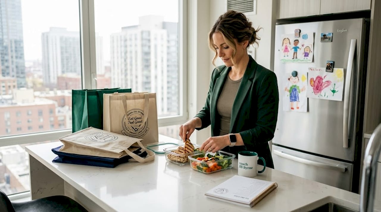Professional woman prepping healthy meals in kitchen