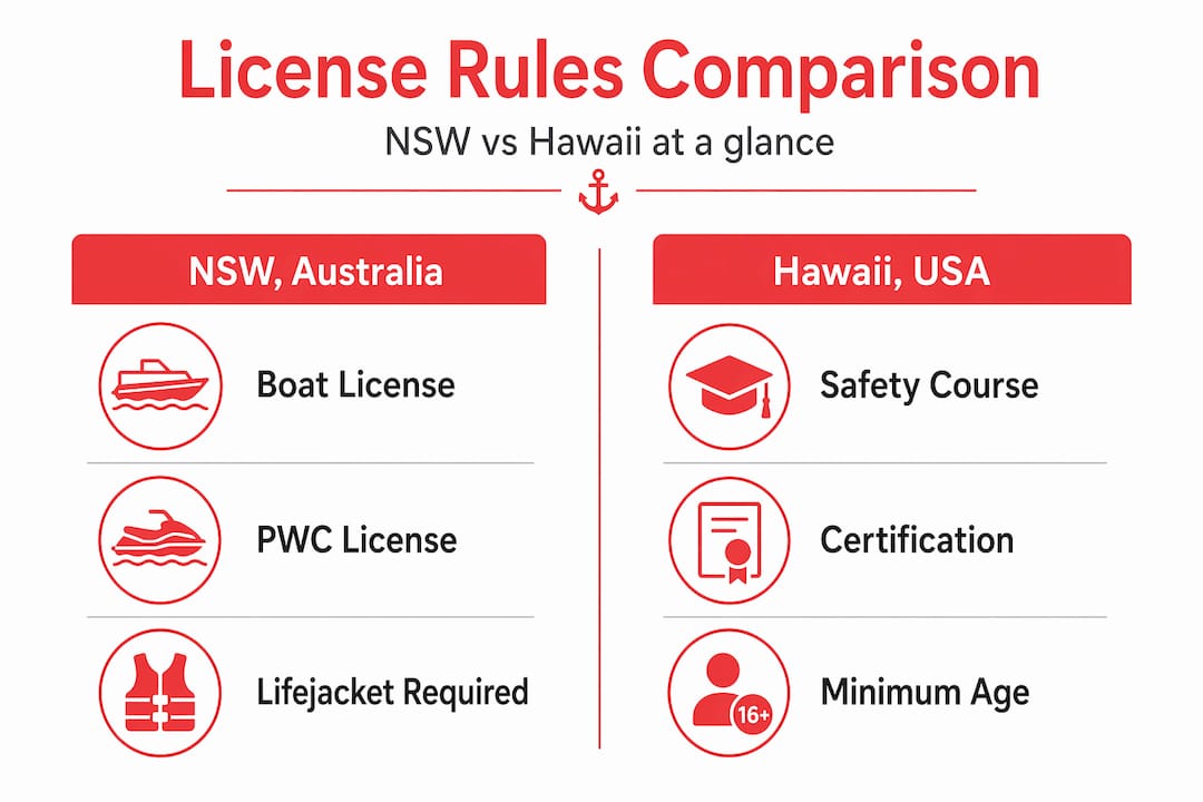 Infographic comparing NSW and Hawaii PWC rules