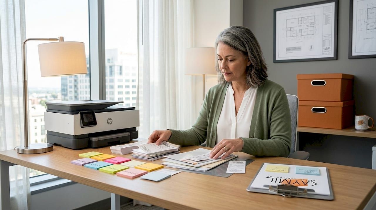 Facility manager sorts parking ticket materials
