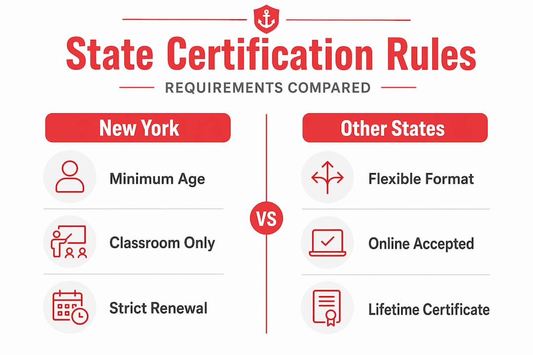 Infographic comparing state jet ski certification rules