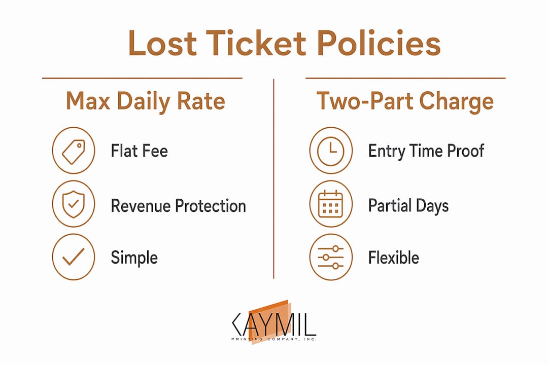 Infographic comparing lost ticket fee policy types