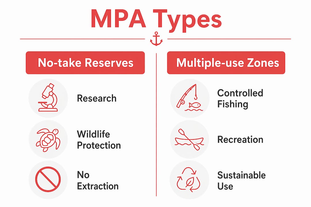 Infographic comparing MPA types and allowed activities
