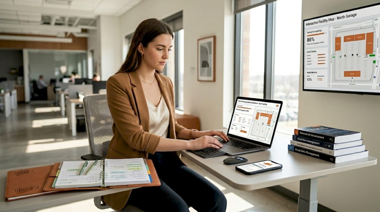 Operator using cloud parking dashboard laptop