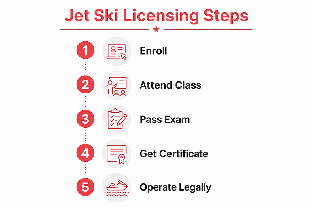 Infographic illustrating step-by-step jet ski licensing process
