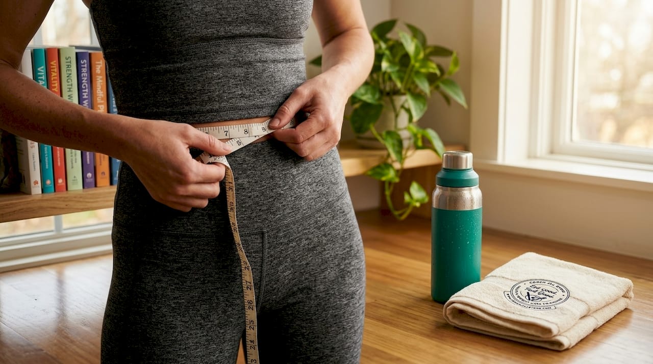 Person measuring waist to track weight loss