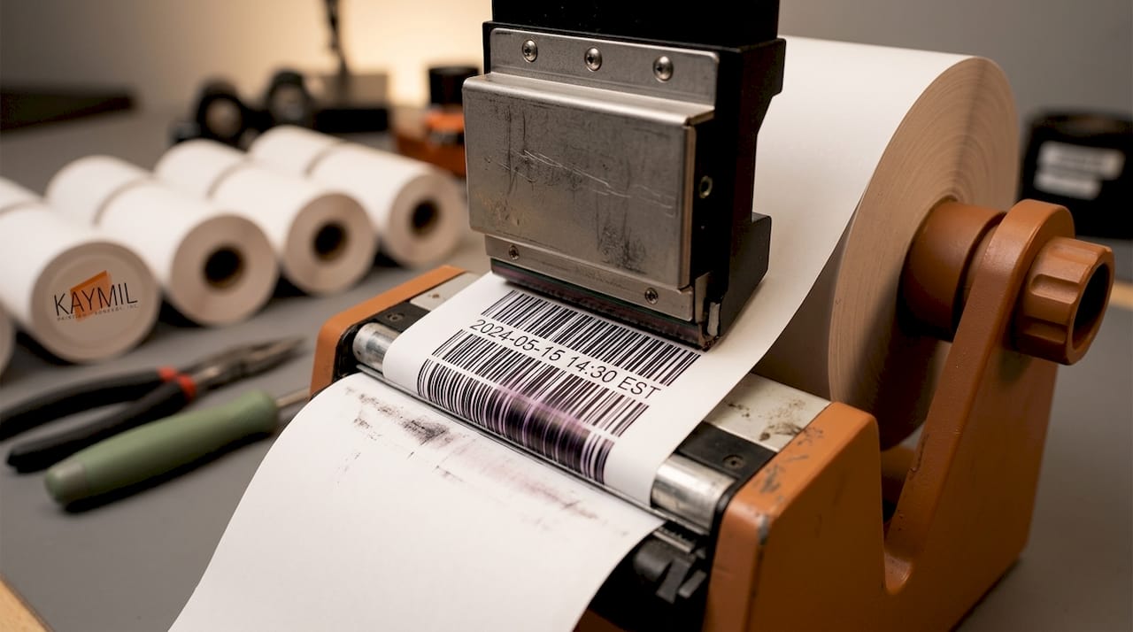 Thermal printer head printing barcode on parking ticket