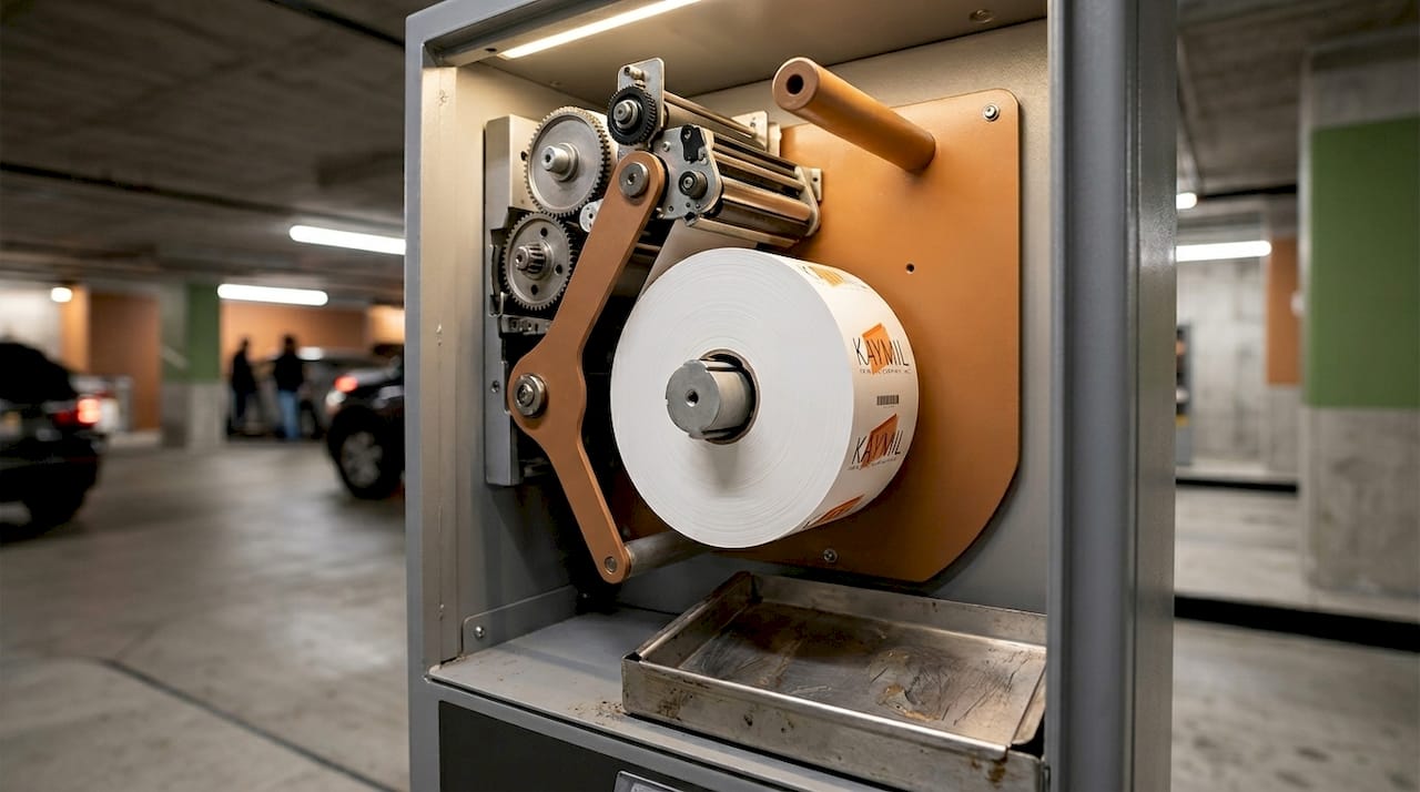 Thermal parking ticket roll inside dispenser machine
