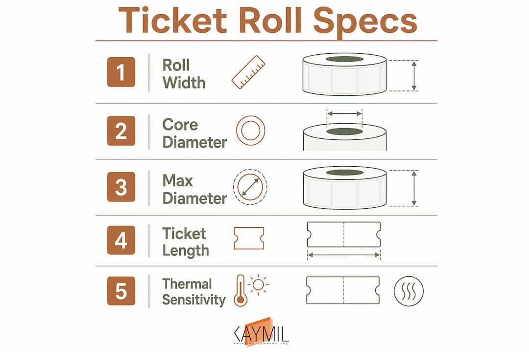 Infographic illustrating parking ticket roll specifications