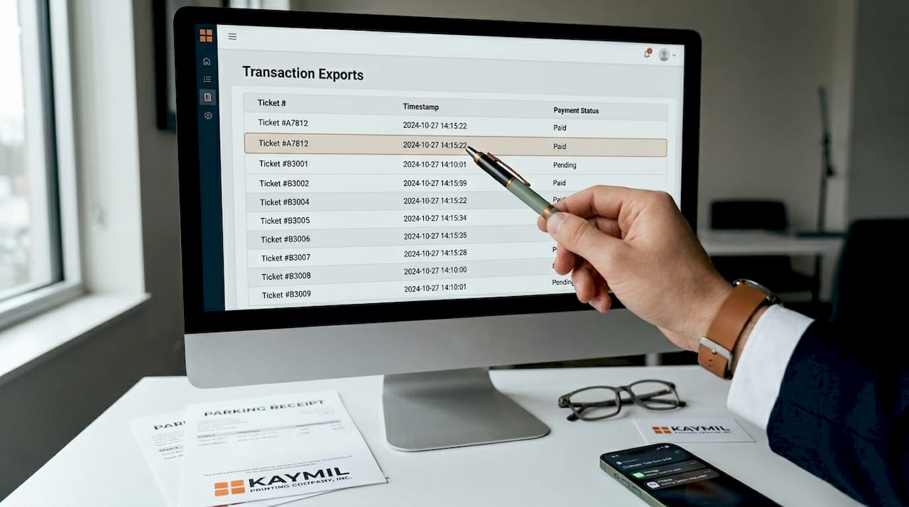 Close-up of parking system transaction export interface