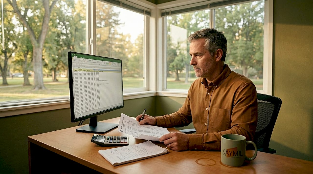 Auditor verifying parking ticket data at office desk