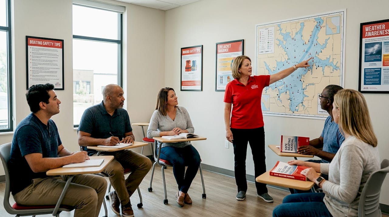 Boating safety class with instructor and students