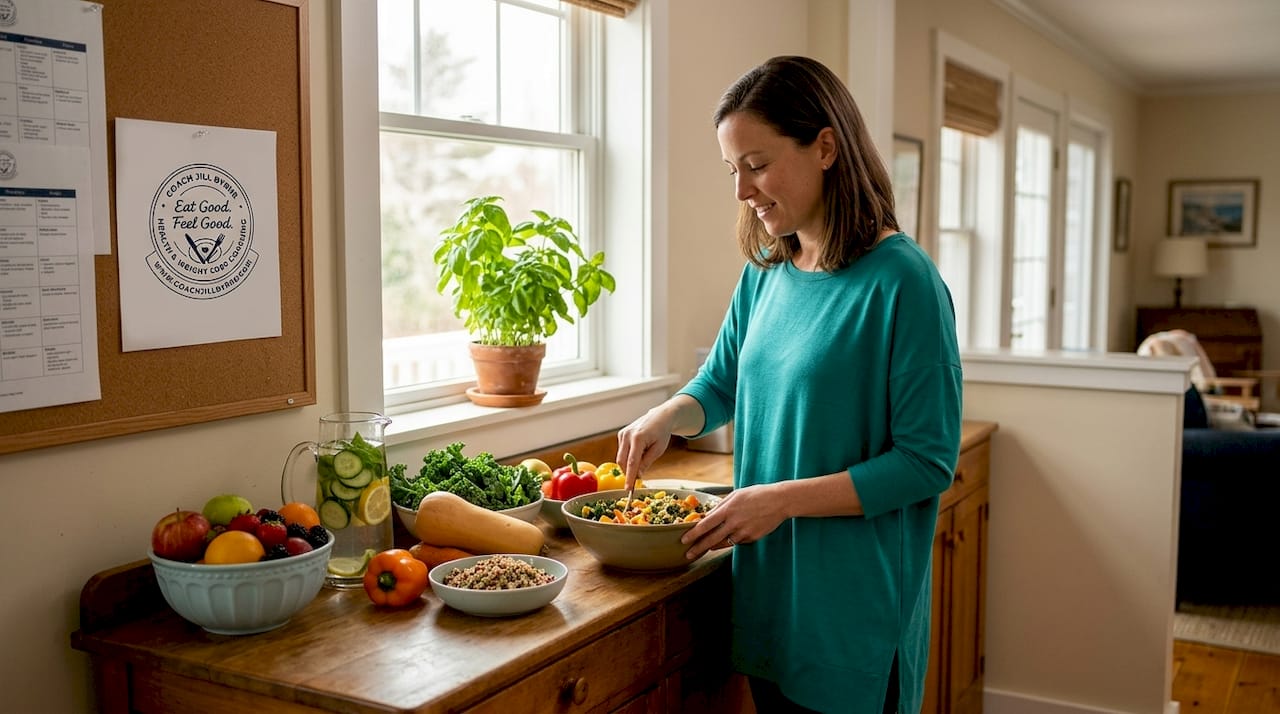 Woman preparing healthy meal in kitchen