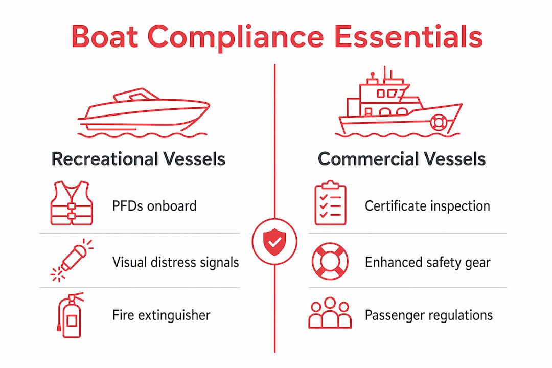 Infographic comparing recreational and commercial vessel requirements