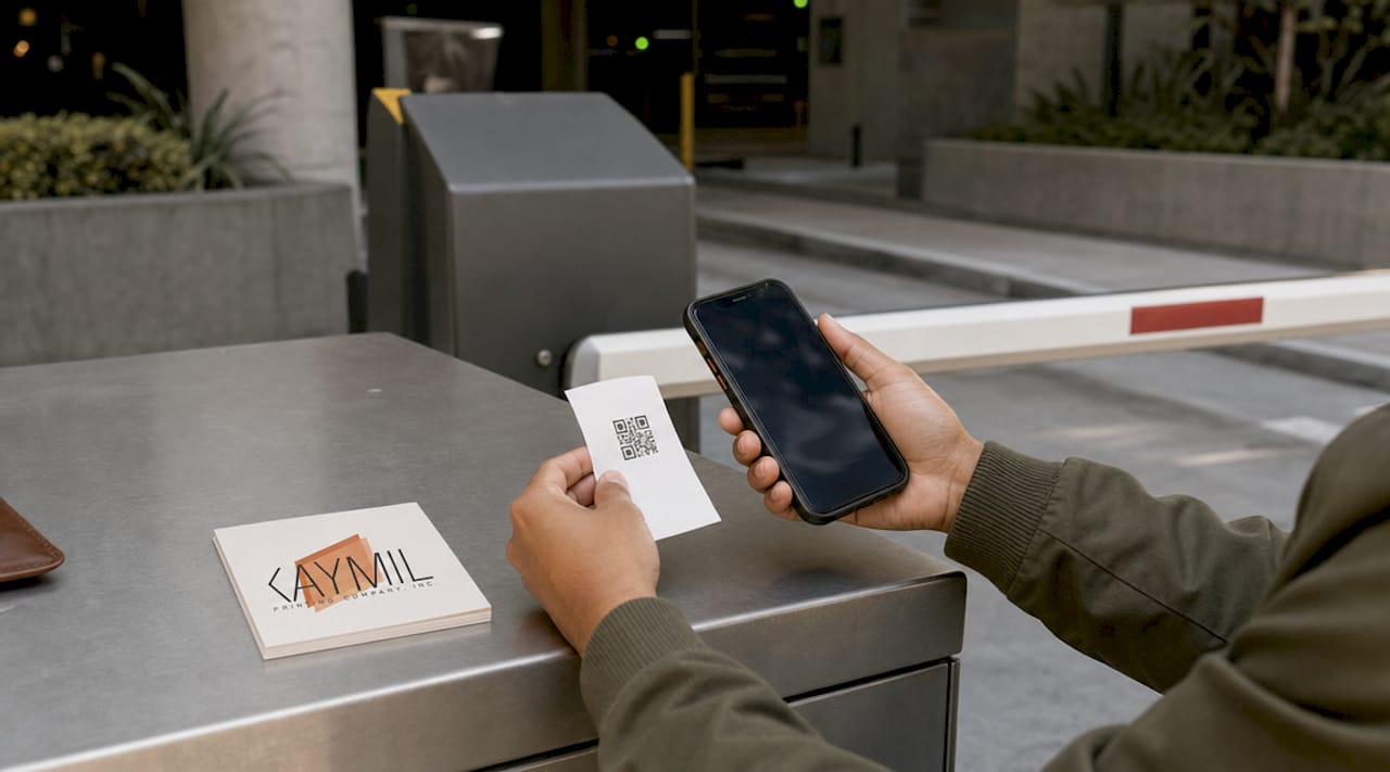 Hands showing physical ticket and digital parking pass