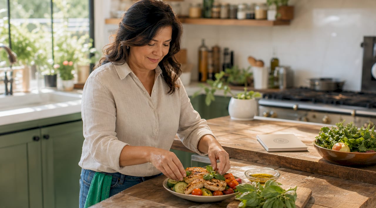 Woman preparing healthy meal for Wegovy use