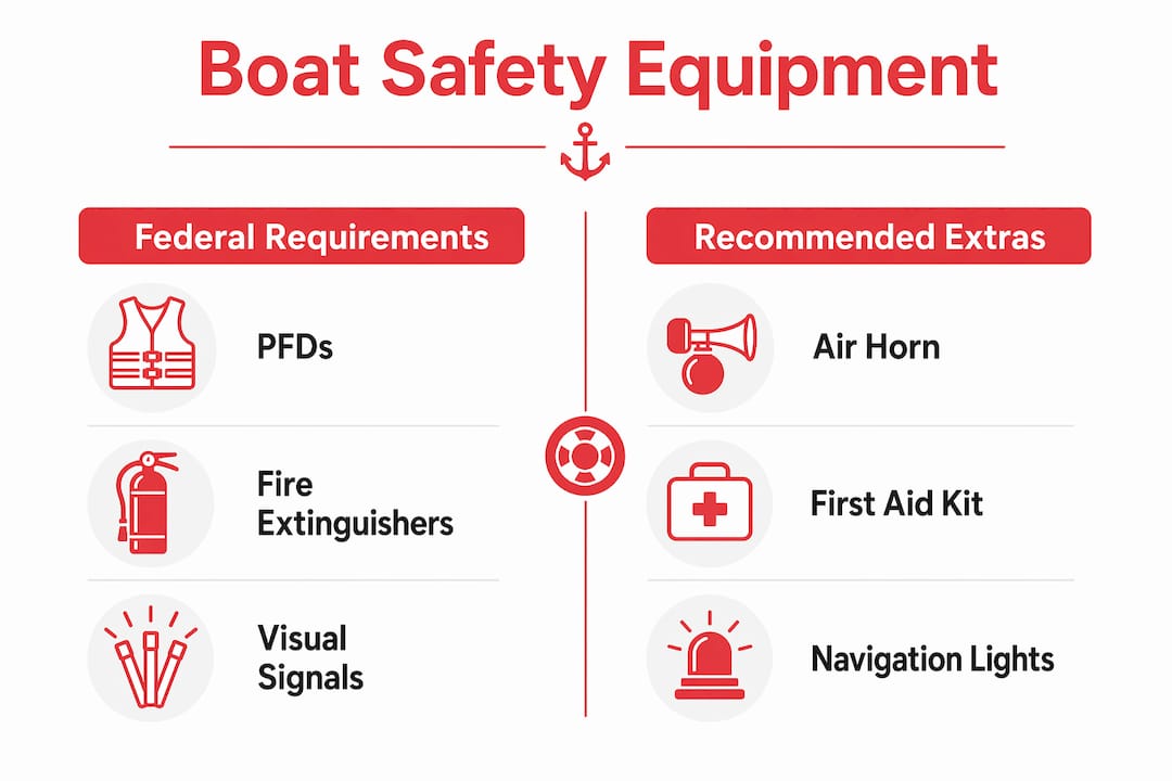 Infographic comparing required and recommended boat safety equipment