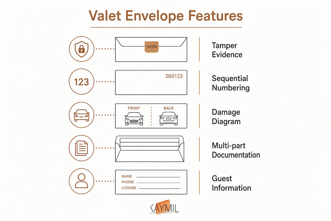 Infographic showing key features of valet envelopes