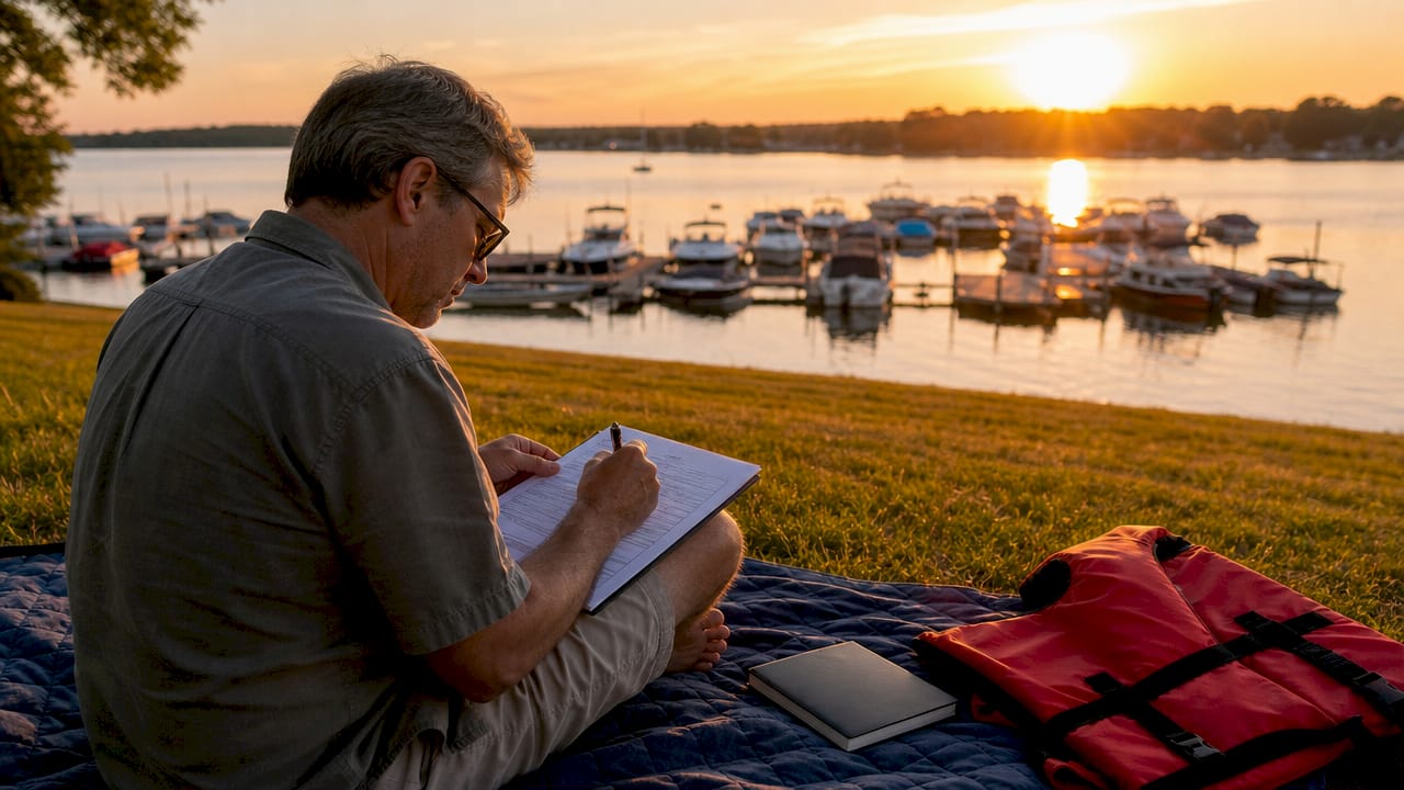 Man filling jet ski licensing form outdoors