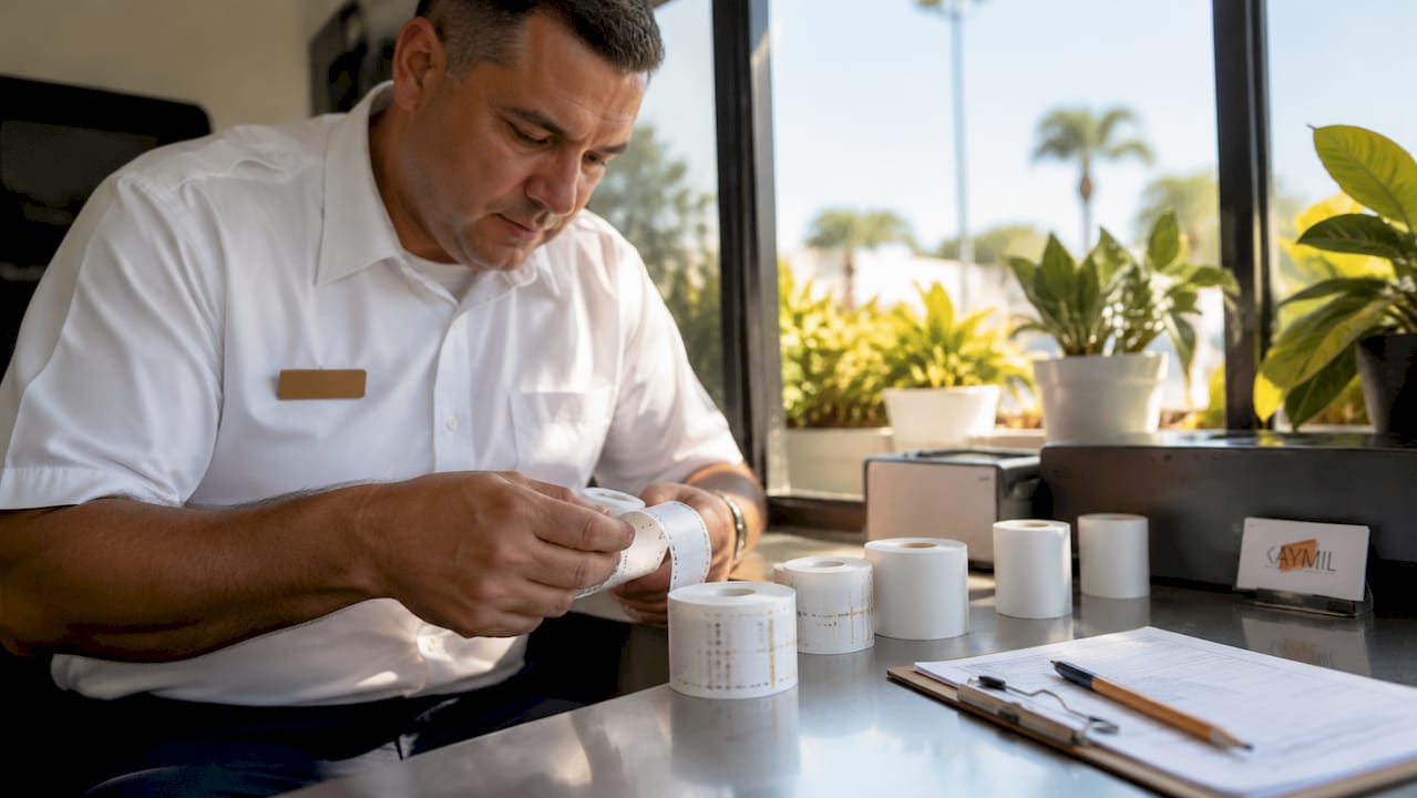 Parking operator inspecting durability of tickets