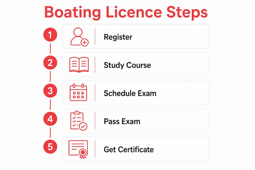 Vertical flow infographic of boat licence process steps