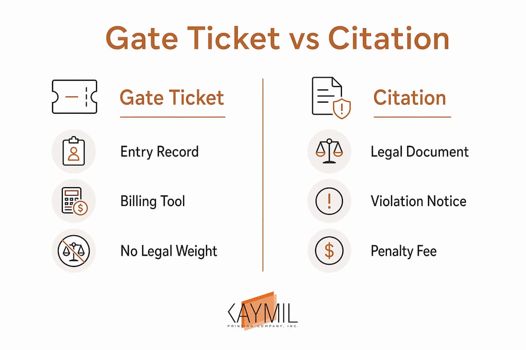 Infographic comparing gate-issued tickets and parking citations
