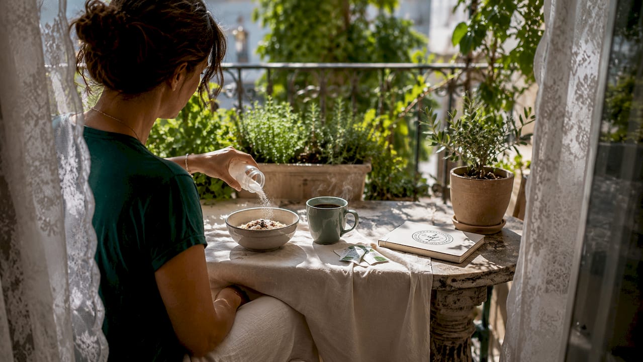 Breakfast table with natural sweeteners and oatmeal