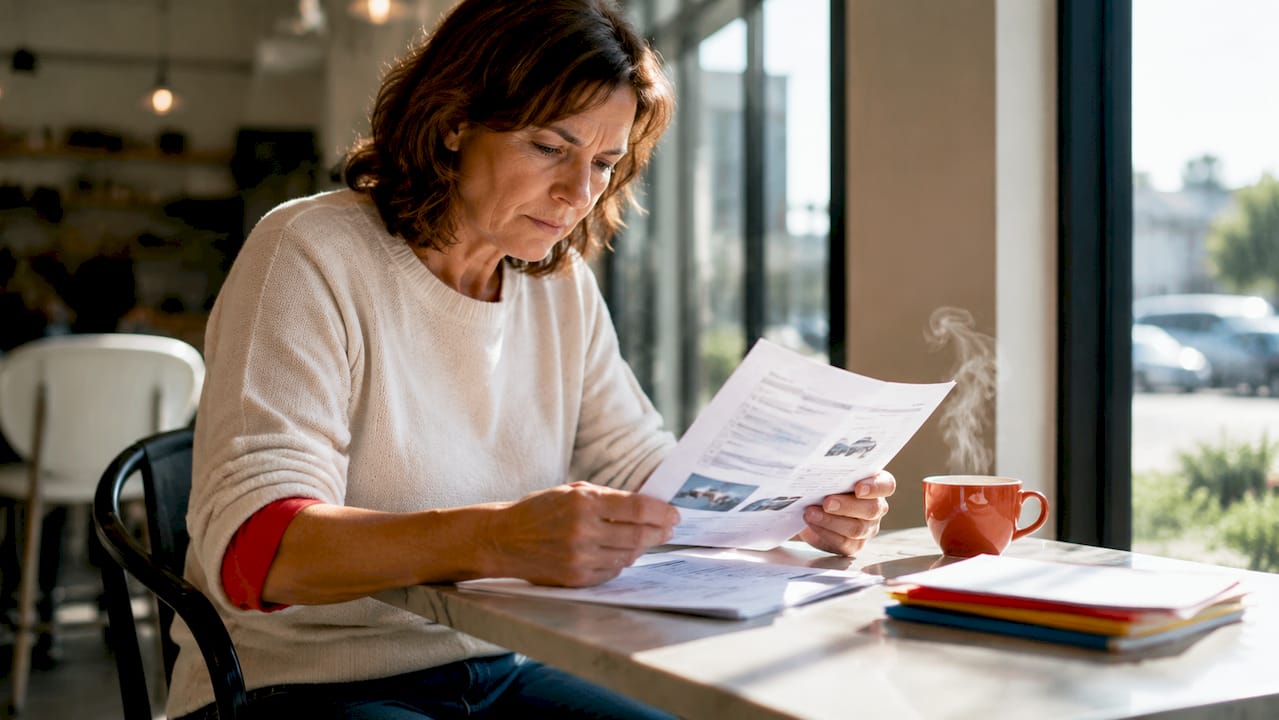 Woman reviewing boat registration documents at table